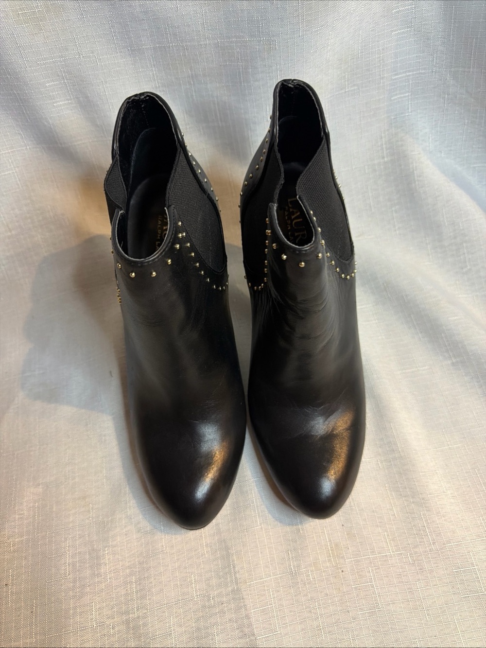 Ralph Lauren Studded Black Leather Vivianne Boots High Heels Women 6.5
